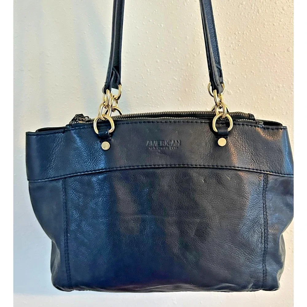 American Leather Co. Taylor Triple‎ Entry Satchel Black Color Handbag